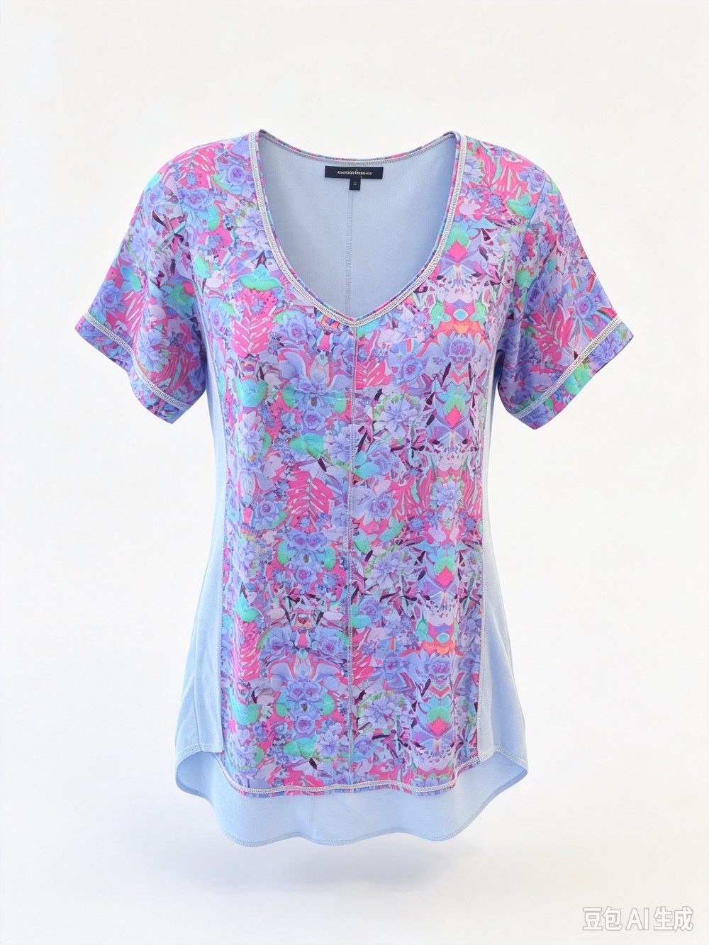 Nanette Lepore Colorful Floral Print V‑Neck Short Sleeve Top